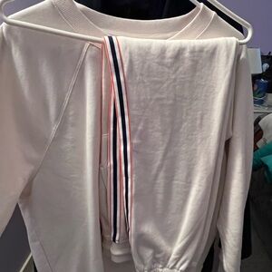 Women's Cream Sweatshirt and pants with orange and navy stripe detail